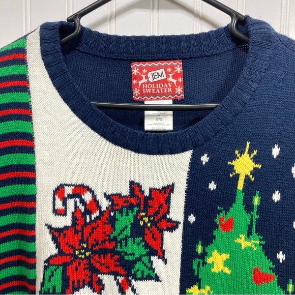 JEM Holiday Sweater XL Ugly Christmas Blue Graphic Pullover Unisex Adult Party - Picture 3 of 10